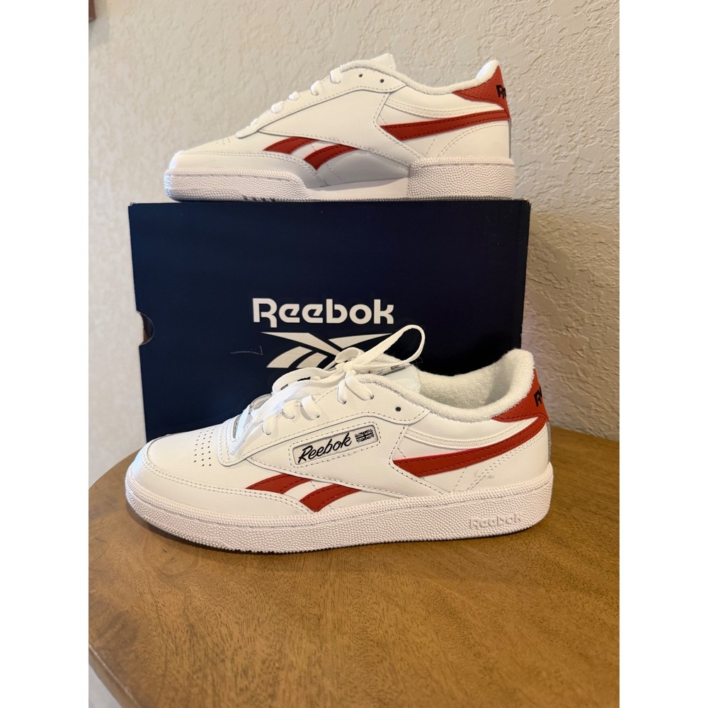 Reebok Club C Revenge Women Size 8 Tennis White Red Leather Low Top Sneakers
